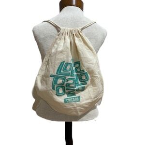 LollaPalooza backpack drawstring bag tan teal